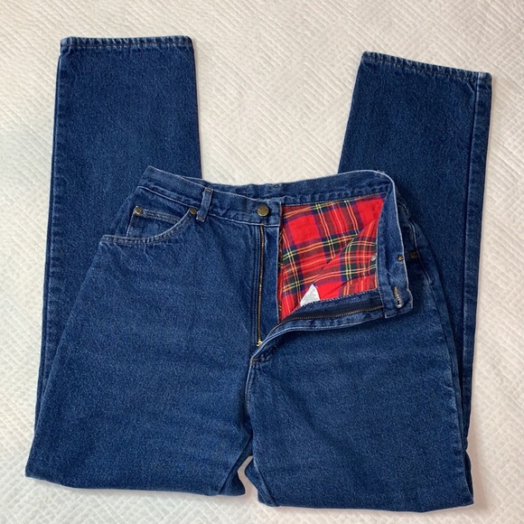 VTG L.L. Bean Flannel Lined Boyfriend Style Jeans, Red Tartan Plaid, Women’s 12 - Picture 4 of 16